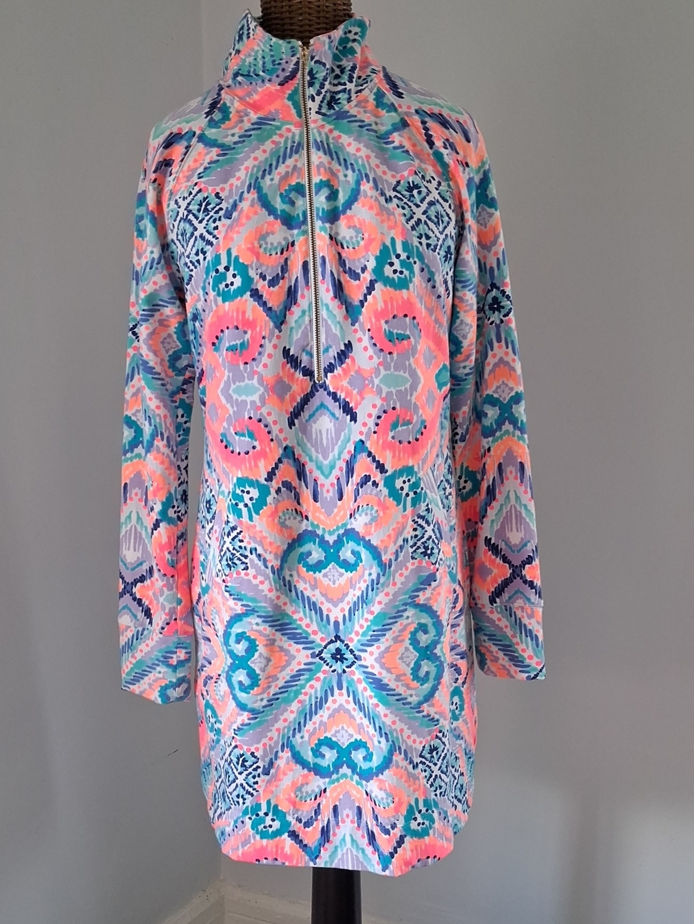 Lilly Pulitizer Colorful Pink & Teal Patterned Half-Zip Tunic